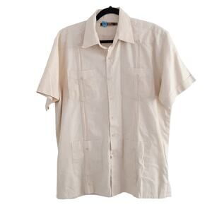 L’ Homme Essence 100% Linen Button Down Shirt Mens XL Yellow Resort Mexico